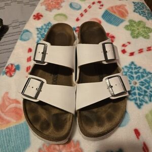 White Birkenstock Arizona Sandals